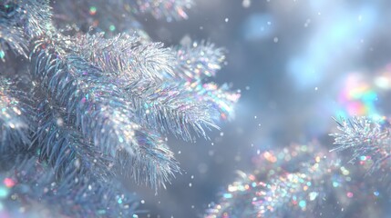 Wall Mural - close-up of a snow-covered evergreen tree branch laden with fresh white snow in daylight.