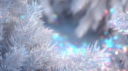 Wall Mural - close-up of a frost-covered tree branch with blurred winter background in soft daylight.
