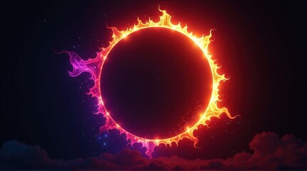 Wall Mural - Vibrant solar eclipse with fiery corona in deep space.