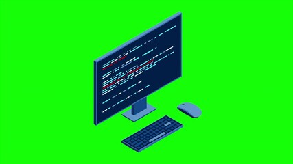 Leinwandbilder - Isometric desktop computer. Coding programming technology. Programming concept. Technology animation