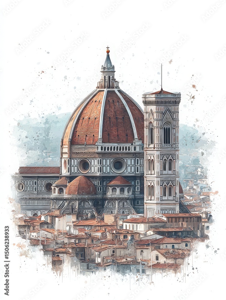 The stunning skyline of Florence showcases the remarkable details of its renowned cathedral and adjacent bell tower.
