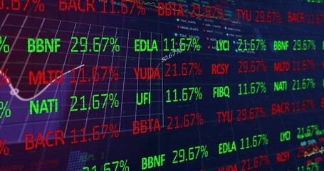 Poster - Opening sequence starting ticker board shifting values pulsing grid, chart line showing volatility