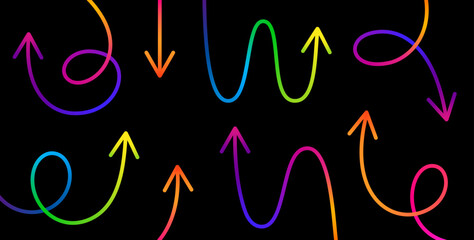 Fototapete - Vector Curve Line Arrows. Swirl Gradient Abstract Pointers Design. Hand Drawn Color Arrows