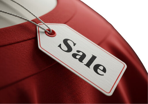 Isolated 3D Rendering Red Shirt with Sale Tag on Transparent Background