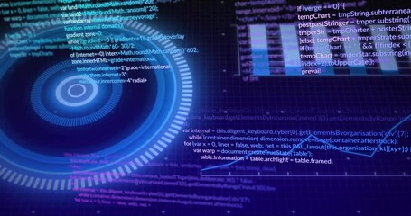 Poster - navy grid backdrop with HUD fading, code scrolling, rings rotating, bars adjusting, graph settling