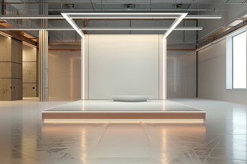Poster - the platform for product presentation in a empty room, 3d renderinghigh detail, 8k