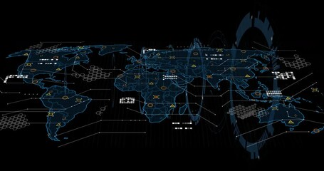 Poster - Single HUD circle appearing triggers holographic global map pulsing, showing monitoring data