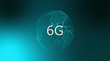 Poster - Faint 3D wireframe globe rising and fading in 6G label while rotating to show network evolution