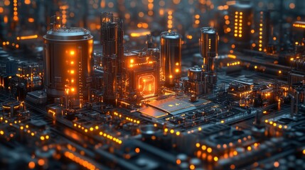 Poster - Futuristic Industrial Microchip Cityscape