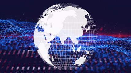 Poster - Globe appearing rotating, revealing map as particles sweeping and node lights pulsing for title