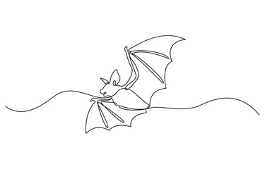 Poster - Halloween Bats Flying Continuous Line Drawing with Editable Stroke, minimalist sketch one line art vector illustration, Halloween bat spooky concept.