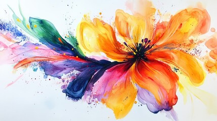 Poster - Vibrant Watercolor Flower Blossom with Abstract Splashes in Vivid Colors Capturing the Beauty of Nature and Artistic Expression in Floral Art Design