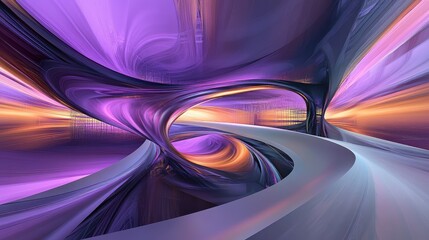 Fototapete - Abstract Digital Landscape with Swirling Forms and Vibrant Colors of Purple, Orange, and White, Creating a Dynamic and Futuristic Atmosphere for Artistic Designs and Backgrounds