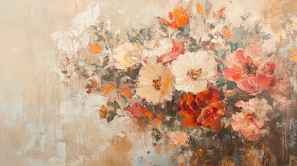 Poster - Beautiful abstract floral arrangement with vibrant flowers in soft pastel tones, capturing elegance and serenity in a contemporary art style for home decor inspiration