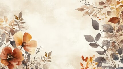 Poster - Beautiful Floral Background with Soft Tones and Delicate Leaves for Elegant Designs, Invitations, or Creative Projects with a Vintage Aesthetic