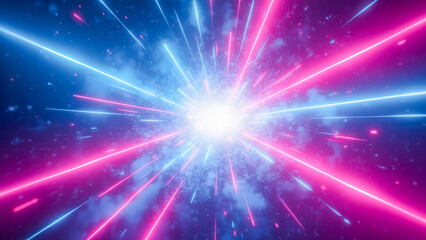 Aufkleber - Vibrant Light Rays Explosion in Blue and Pink Colors with Burst Effect and Dramatic Atmosphere