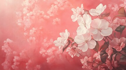 Poster - Lovely Blossoms on a Soft Pink Background Featuring Delicate White Flowers and Subtle Hints of Nature's Beauty, Perfect for Springtime and Floral Designs