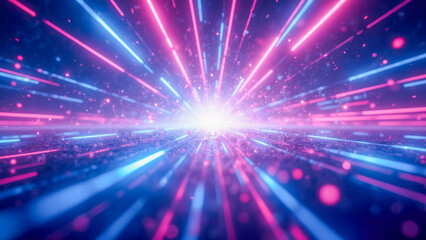 Poster - Abstract vibrant light burst with pink and blue rays illuminating a dark space background