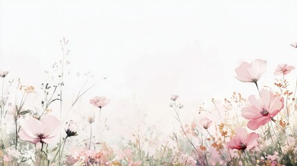 Poster - Soft Pastel Floral Background with Delicate Wildflowers and Gentle Hues, Perfect for Spring Designs, Invitations, or Creative Projects in a Serene Floral Setting