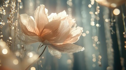 Poster - Delicate Blossom Illuminated by Soft Light with Dreamy Background and Blurred Elements Creating an Ethereal and Enchanting Atmosphere of Nature's Beauty