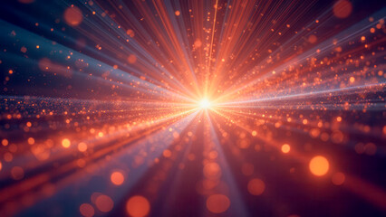  - Bright Explosion of Light with Radiating Rays and Floating Particles in Dark Background