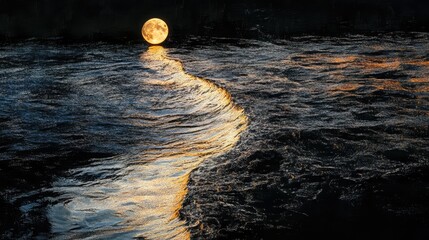 Poster - Tranquil Night Scene with Moonlight Reflection on Water Creating a Serene Atmosphere and Invoking Calm and Peacefulness in Nature's Beauty