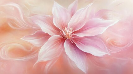 Poster - Delicate Pink Flower with Soft Petals and Dreamy Background Creating an Ethereal Mood Ideal for Serenity and Beauty Themes in Visual Art and Design Projects