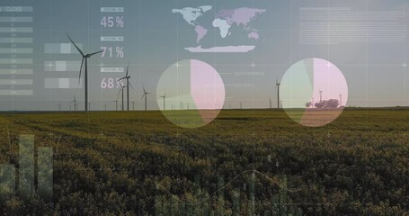 Poster - At start fading in data table while wind turbines and infographic overlays animating energy data