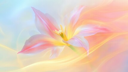 Poster - Soft Pink Tulip Flower with Dreamy Pastel Background, Delicate Petals and Gentle Curves Creating Ethereal and Serene Atmosphere in Nature