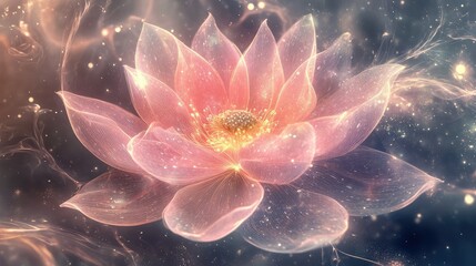 Poster - Ethereal Pink Lotus Flower with Radiant Glow and Dreamy Background Ideal for Art, Wellness Themes, and Spiritual Reflections in Digital Media and Print Designs