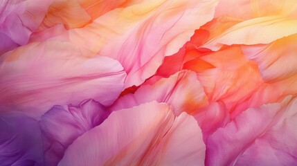 Poster - Abstract floral background featuring delicate petals in shades of pink, orange, and purple, creating a vibrant and dreamy atmosphere with soft textures and colors.