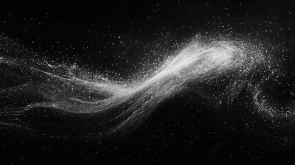 Poster - Stunning Black and White Abstract Representation of Cosmic Elements with Dynamic Flow of Stars, Galaxies, and Cosmic Dust Against a Dark Background