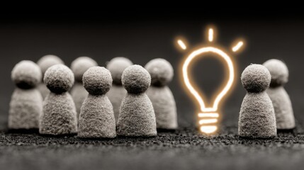 Poster - Diverse group of people holding a lightbulb illustrating innovation contribution chart and collective idea generation concept
