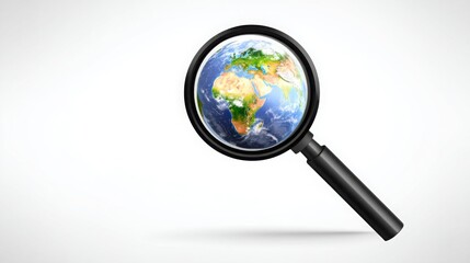 Poster - market analysis concept with a magnifying glass over the earth representing detailed examination of 