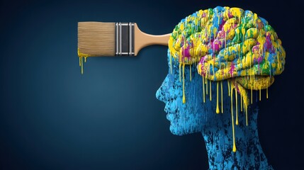 Poster - Abstract representation of mindset shift with paint dripping from brain reflecting creative thought process