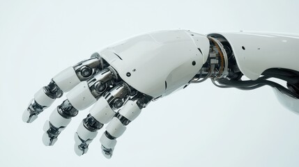 Poster - This image features a detailed view of a futuristic robotic hand showcasing advanced design and mechanics, emphasizing technology and innovation in robotics.