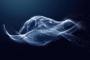Poster - Abstract, ethereal, light-blue form, resembling a fluid, organic shape, against a dark background.  Delicate, swirling particles create a sense of motion and energy