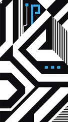 Poster - Abstract Geometric Black and White Pattern with Blue Accents Modern Art Design