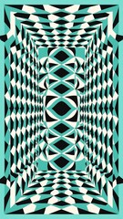 Poster - Abstract Teal and Black Geometric Pattern Optical Illusion Art, Digital Illustration, Modern Design,  Visual Depth,  Intricate  Shapes