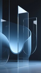 Poster - Abstract Glass Sculptures Modern Minimalist Art Design, Blue Glass Forms, Contemporary 3D Render, Digital Art, Geometric Shapes