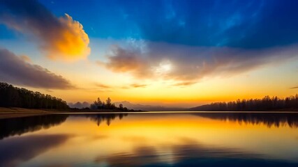 Wall Mural - golden hour serenity a timelapse of tranquil waters reflecting a vibrant sunset