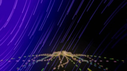 Poster - Purple streaks falling from top-left starting golden arcs pulsing expanding showing flowing lights