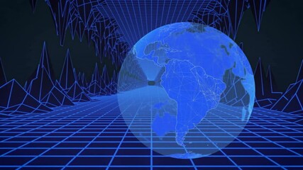 Poster - Globe appearing spinning on neon grid while scanning beam sweeping and revealing network links