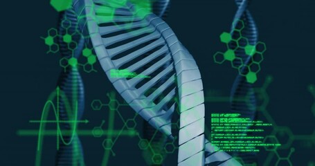 Poster - DNA helix centering hexagon pulsing ECG sliding code streaming second helix rotating for analysis