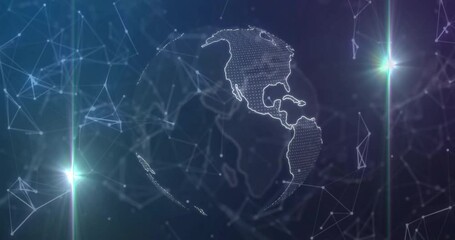 Poster - Soft blur starting mesh globe sharpening, rotating anticlockwise within network for Earth display