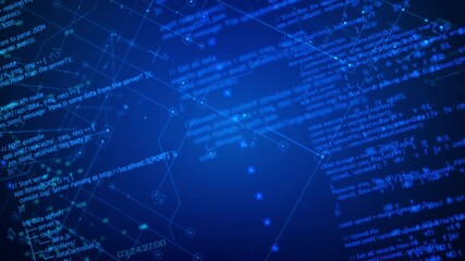 Poster - Abstract background futuristic digital screen with glowing blue source code and connected lines for futuristic tech concept