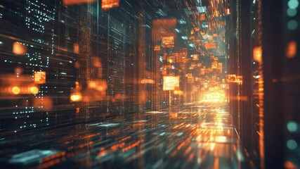 Fototapete - Digital Data Stream: A mesmerizing abstract of flowing data streams, illuminated by vibrant, energetic light, symbolizing connectivity, innovation, and the fast pace of technology.