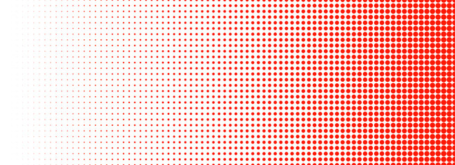 Poster - Red halftone gradient texture. Vanishing cartoon polka dot background. Repeated dotted gradation pattern. Fading comic pop art overlay backdrop. Rasterized halfton patern effect wallpaper. Vector