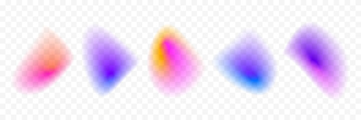 Poster - Abstract blurry gradient shape set. Pastel colored liquid blob gradation collection. Y2K blur smooth aura pack. Bright iridescent fluid drop bundle for collage, badge, sticker, template. Vector