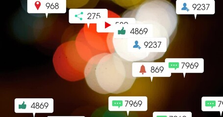 Poster - When scene starts notification icons multiplying and drifting over bokeh showing engagement growth